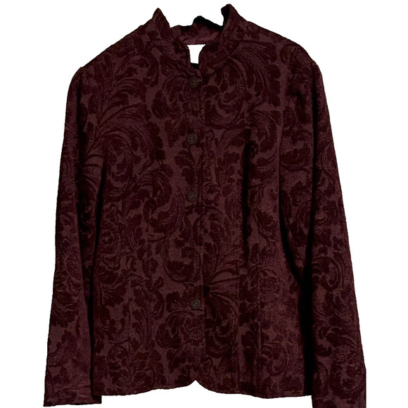 Coldwater Creek Jacket Maroon Red Women Tapestry Button Up Long Sleeve SZ M - Picture 1 of 10